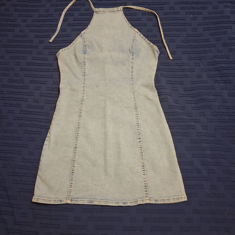 SHEIN Light Blue Denim Halter Mini Dress Size Mefoum